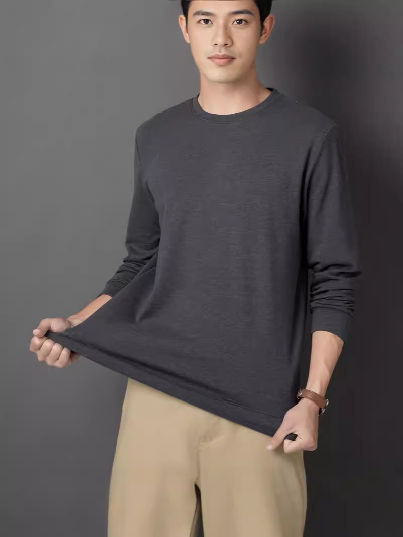 Autumn Winter New Product De Velvet Round Neck Sweatshirt Dad Outfit Men Middle-Aged And Elderly Loose Long-Sleeved_voghion.com