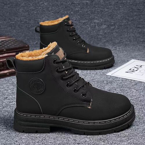 Men's Winter High-Top Sneakers, Korean Style Trendy Casual Sports Board Shoes with Fleece and Thick Warm Cotton Shoes