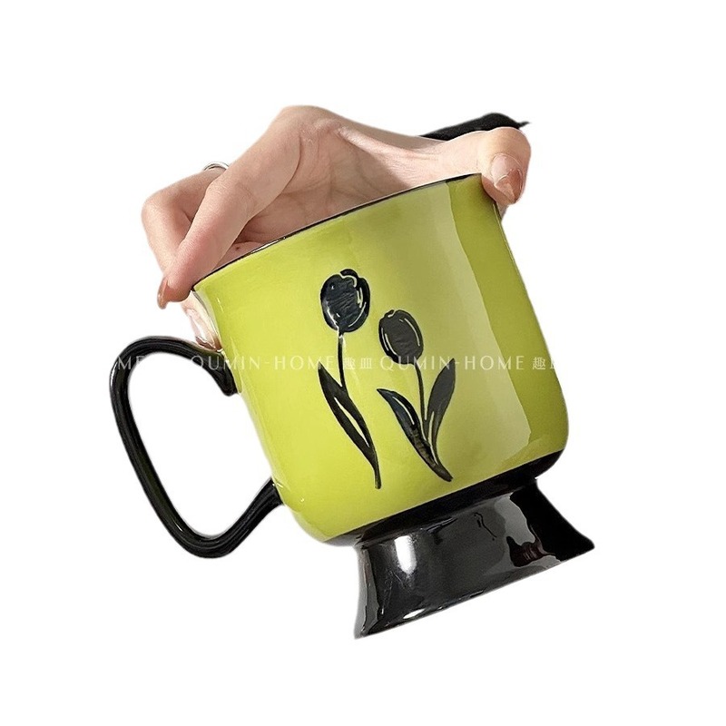 レトロ手描きチューリップ陶磁コップ限定中古マグカップ大容量コーヒーカッププレゼントプレゼント|undefined