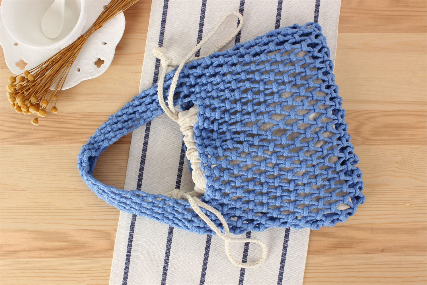 Borsa a tracolla in corda di cotone intrecciata stile macaron_voghion.com