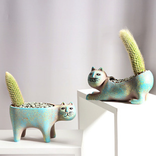 Cross-border Cute Cat Fleshy Flower Pot Ceramic Creative Personalized Simple Monkey Tail Column Cactus Flower Pot Cartoon Animal