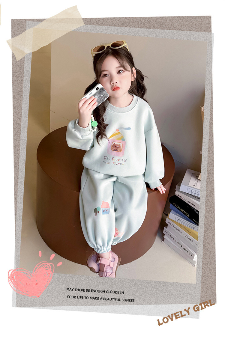 Girls Cartoon Printing Set 2025 Autumn New Children's Korean Version Sweater Sweatpants Long-sleeved Knitted Two-piece Set Trendy_voghion.com