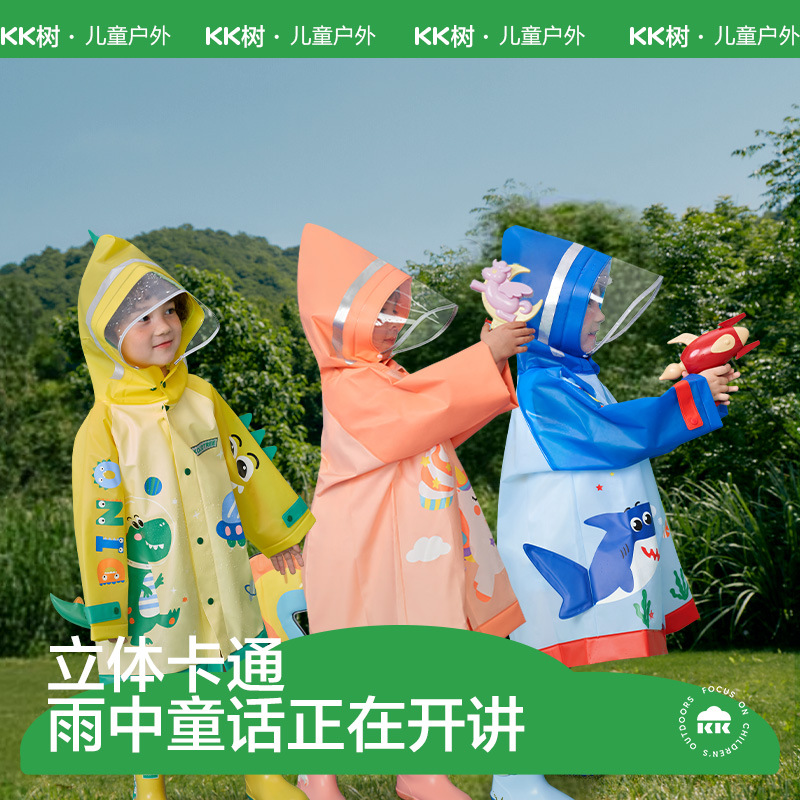 KK Árbol Niños impermeable niños y niñas poncho de doble ala ropa a prueba de lluvia kindergarten bebé con mochila dinosaurio
