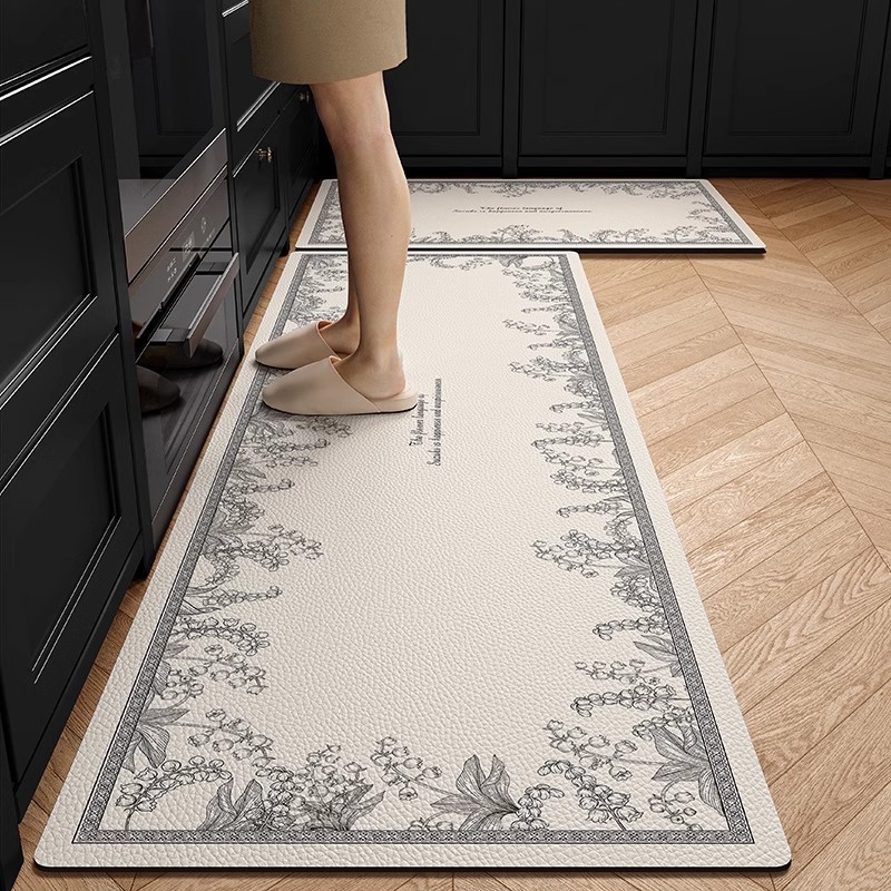 キッチンマット滑り止め防油は、洗濯フリー専用のフロアマット防水汚れに強い家庭用皮革pvcカーペットを拭くことができる