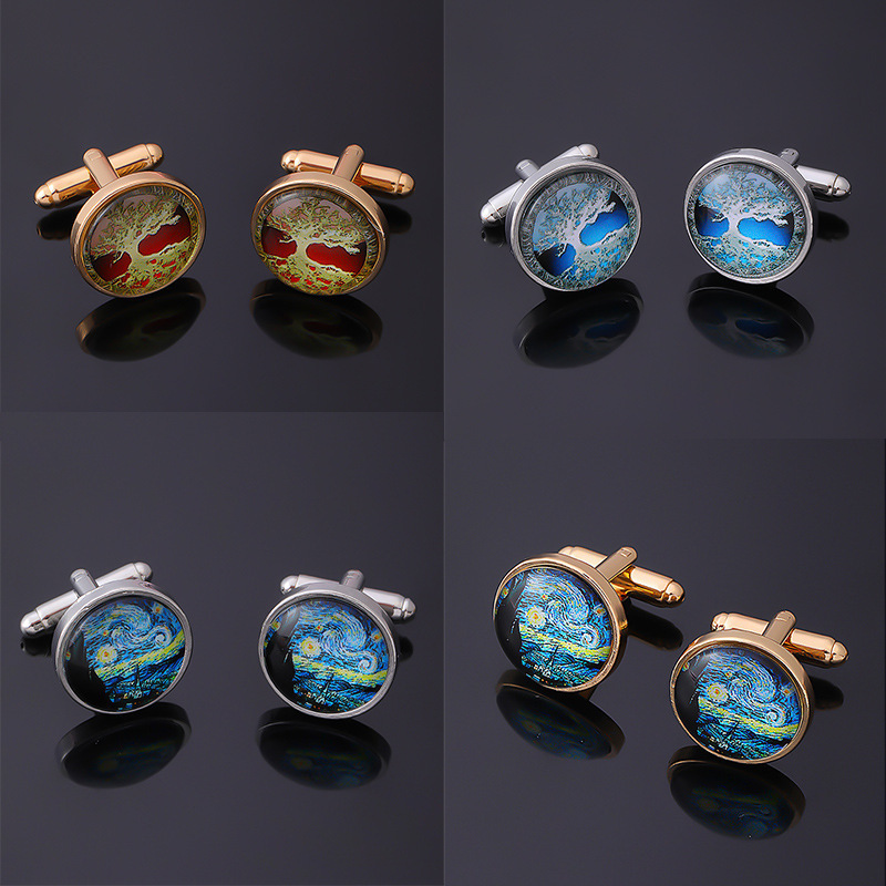 Cross-Border Van Gogh Starry Night Gemstone Men's Cufflinks Celtic Tree of Life Metal French Cufflinks Wholesale Cross-Border Van Gogh Starry Night Gemstone Men's Cufflinks Celtic Tree of Life Metal French Cufflinks Wholesale