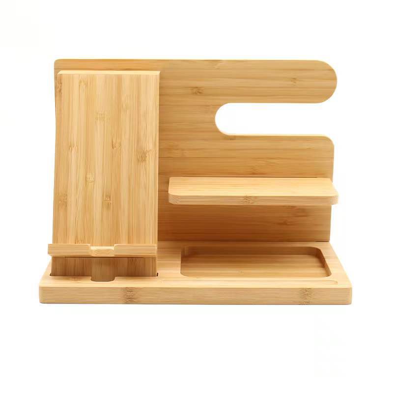 Soporte de teléfono móvil de madera creativa escritorio perezoso soporte de reloj de madera universal soporte de almacenamiento de artículos pequeños de madera maciza multifuncional
