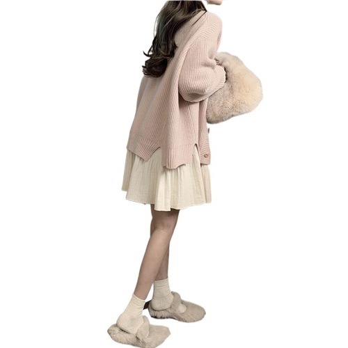 大码女装秋季女新款韩版小个子小香风针织外套连衣裙两件套装