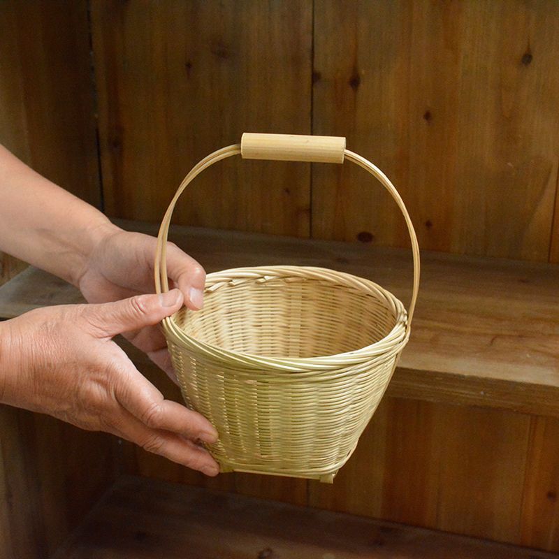 小提篮儿童竹篮子圆形手提篮子采摘篮竹编制品青篾手工编织水果篮