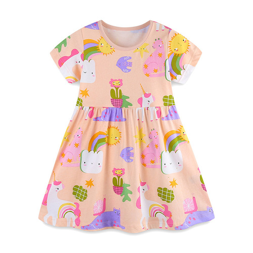 Cross-border source children's dresses European and American style children's cartoon printed princess dress 2024 summer new children's dress 