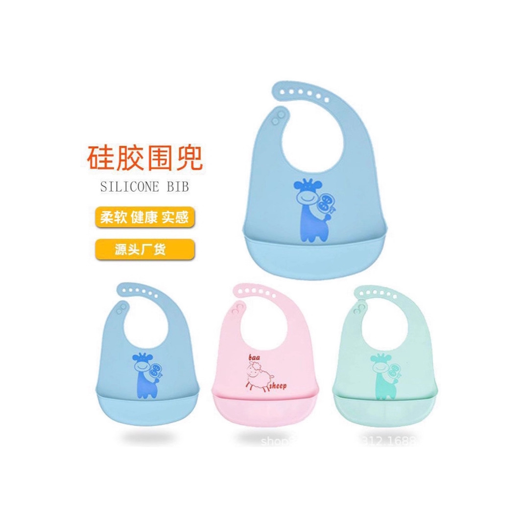 Infant Silicone Bibs, Baby Bibs, Saliva Pockets, Children's Cartoon Waterproof Pockets, Easy to Clean Saliva Napkins, Rice Pockets