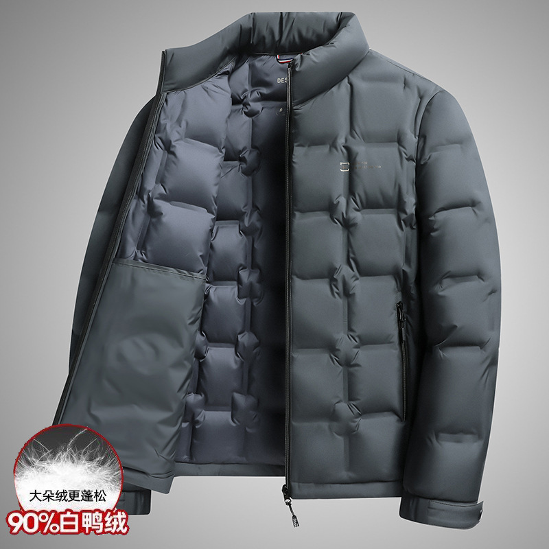 中老年轻薄羽绒服男士冬季防寒服短款轻奢外套爸爸装立领保暖上衣