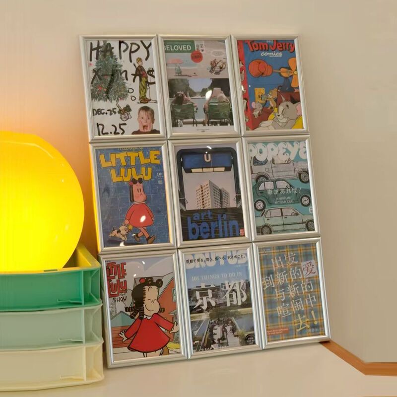 Xiaohongshu Highly Recommends the Nine-Grid Photo Frame in Silver, DIY Travel Puzzle, Photo Printing, Couple Gift, Commemorative Display Stand
