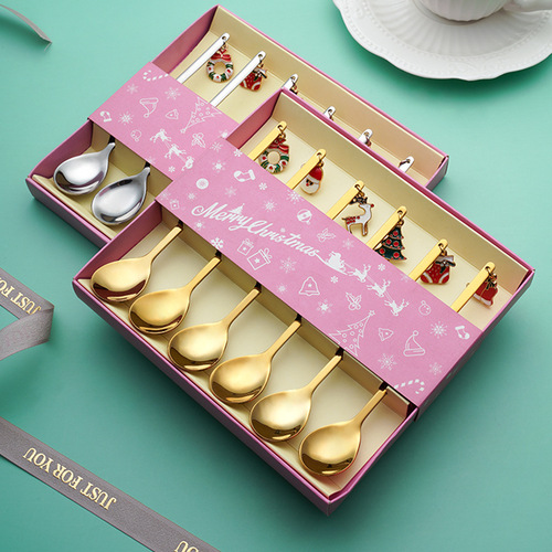 Cartoon Christmas Spoon Gift Tableware Creative Coffee Spoon Whisk Cake Fork Spoon Set Stainless Steel Tableware Set