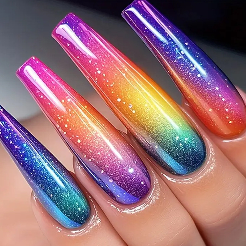 Wear Armor Long Ballet Gradient Rainbow Glittering Decoration Removable Fake Nail Nail Nail Nail