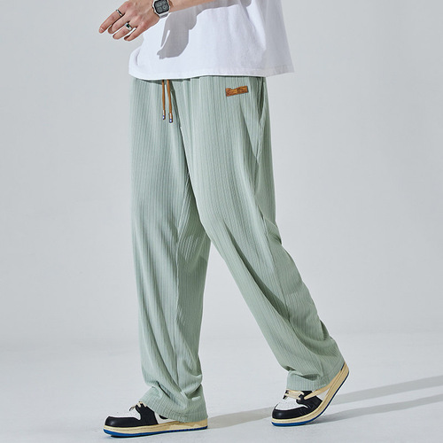 Spring and autumn hanging silk hanging pants for men, young people, regular wide-leg loose sports men, all-matching straight casual pants