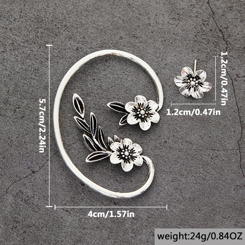 Cross-Border European and American Simple Plant Flower Ear-Hook Earrings for Women, Personalized Creative Elf-Like Ear Bone Clips Wholesale