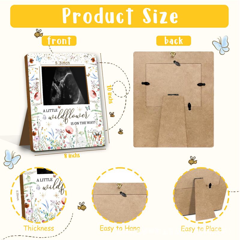 Baby Ultrasound Memorial Photo Frame Floral Design Wooden Display Stand Baby Photo Keepsake Frame Pregnancy Souvenir Ornament