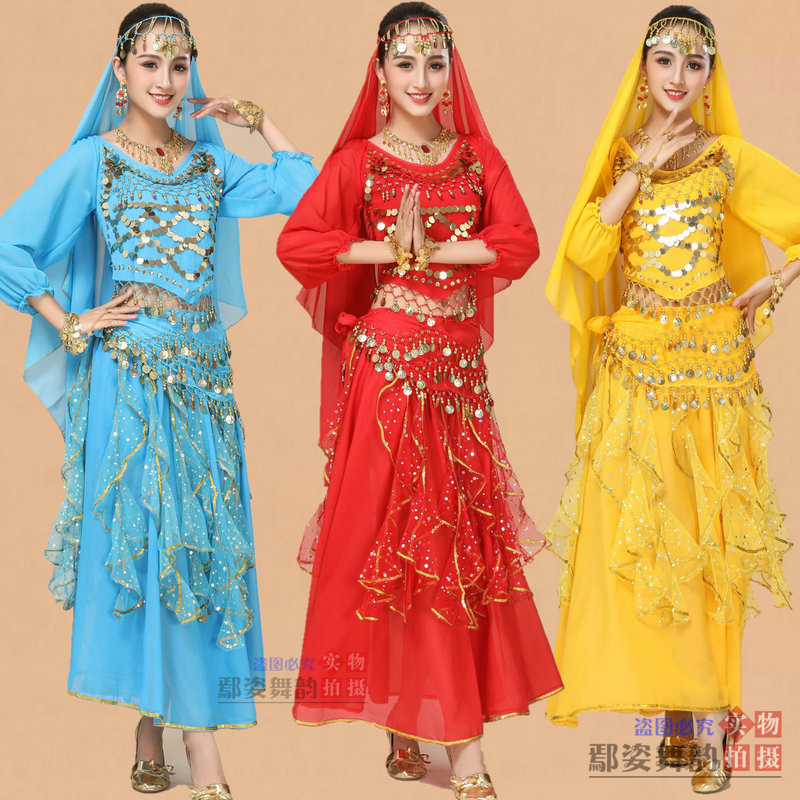 Indian Dance Clothing Adult Female Belly Dance Performance Clothing New Ethnic Stage Performance Clothing Long-Sleeved Skirt Suit Indian Dance Clothing Adult Female Belly Dance Performance Clothing New Ethnic Stage Performance Clothing Long-Sleeved Skirt Suit