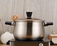 304 Stainless Steel Thick Double-Bottom Household Soup Pot with Dual Ears, Suitable for Cooking Soup, Porridge, Noodles, Single Handle Milk Pot, Gift