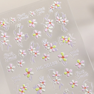Spring Pink Flower Nail Art Sticker 5D Embossed Romantic Fresh Five-petal Flower Nail Sticker Jewelry HG