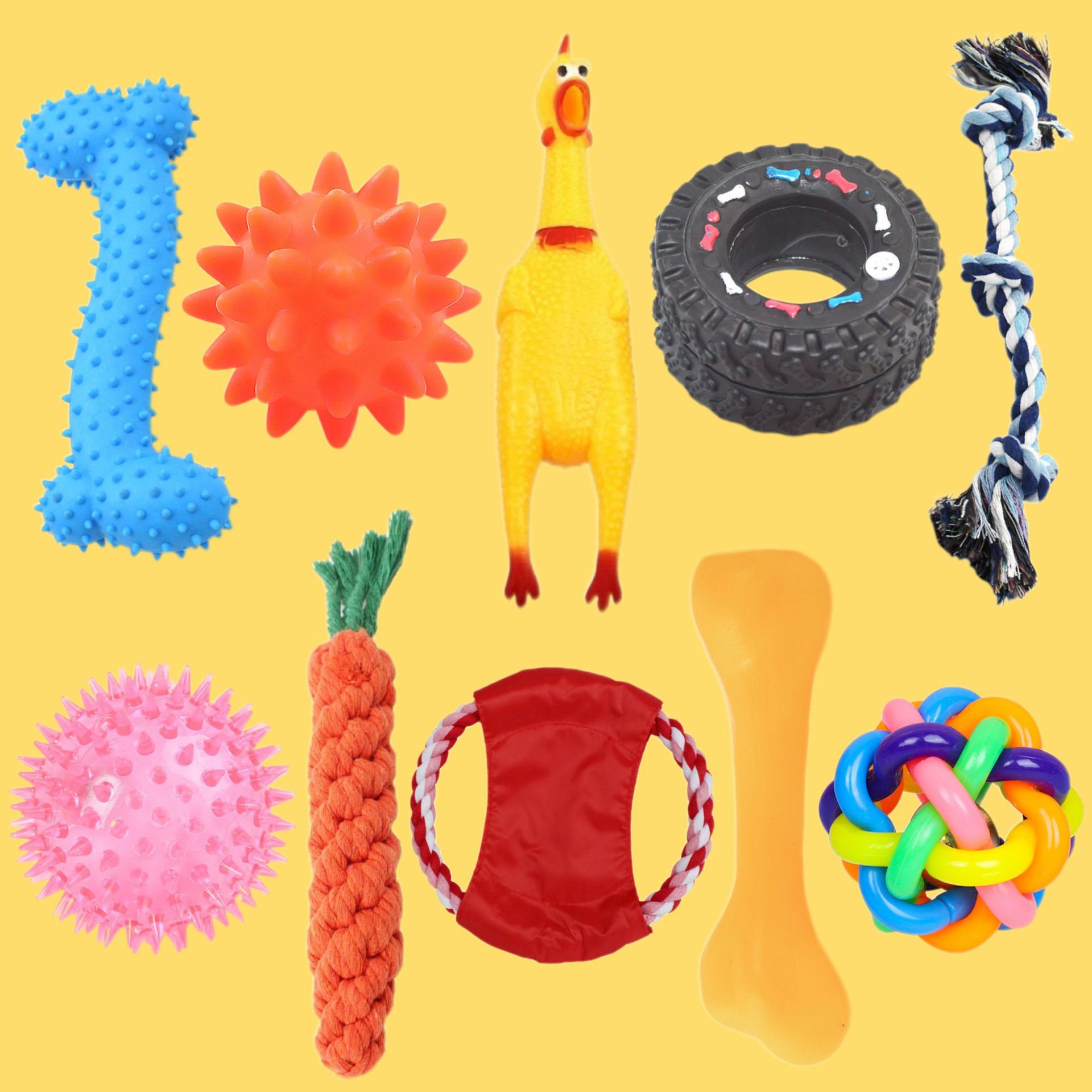 Juguetes para perros Teddy de pelo dorado, juguetes sonoros de goma, palillos para perros pequeños y medianos, bolas de cuerda para aliviar el entretenimiento.