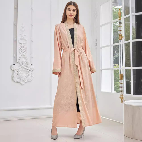 Fashion Embroidered Robe, Middle Eastern Arab Luxurious Gold-Leaf Cardigan, Muslim Long Dress