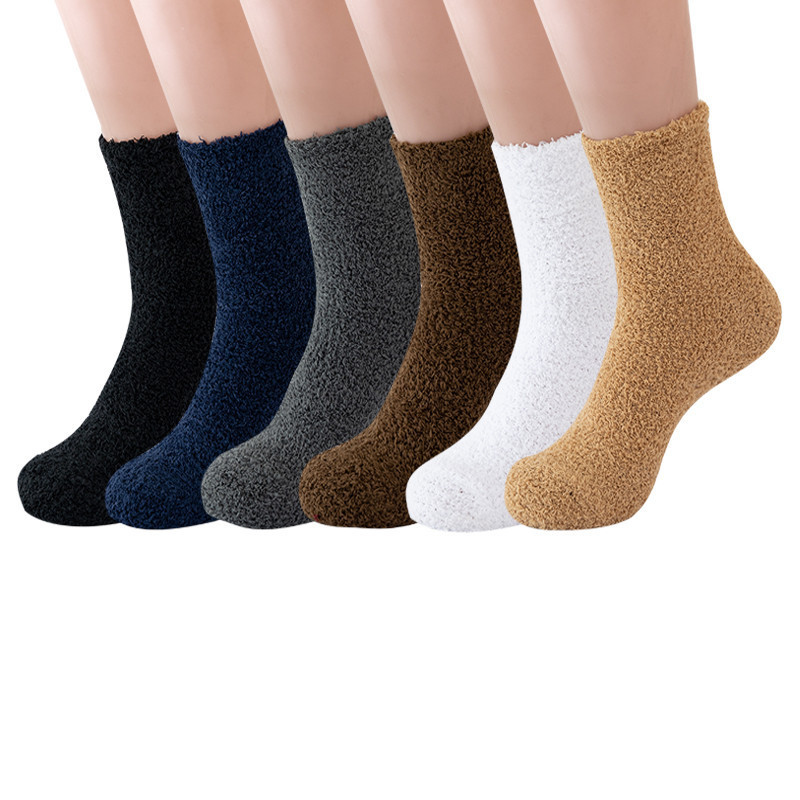 Men's Slippers, Home Sleeping Socks, Thickened Plush Socks, Mid-Calf Socks, Men's Coral Velvet Socks, Cross-Border Amazon