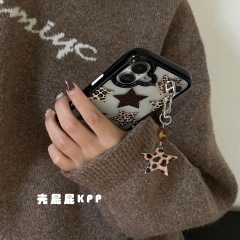 ins韩系豹纹星星挂件适用iPhone17Pro max苹果16手机壳15透明14女