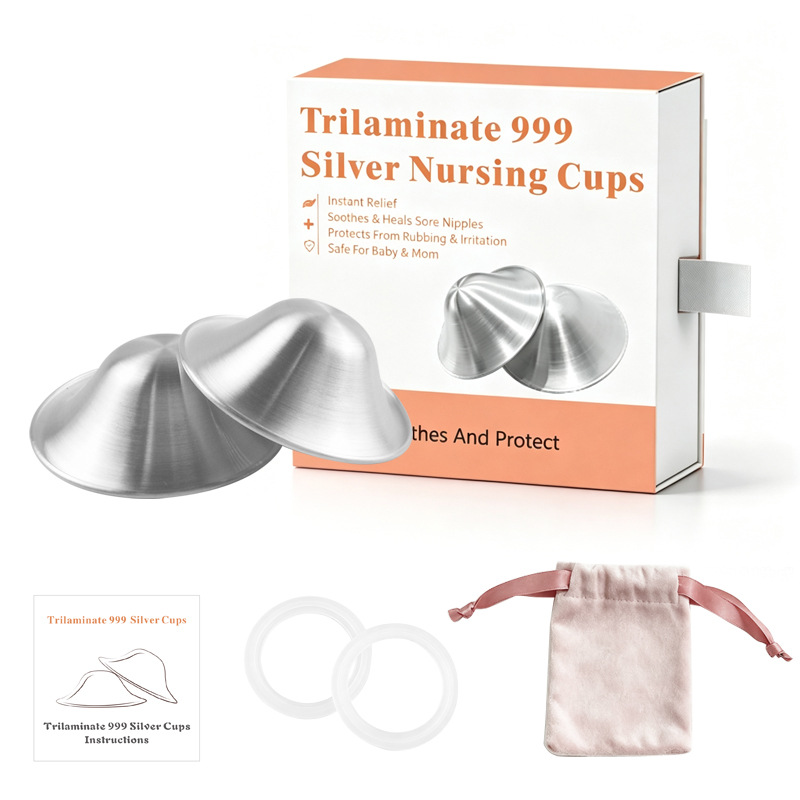 Cross-border 999 silver nursing cup, three-layer silver nipple shield, nursing and breastfeeding nipple protector, comes with a silicone ring