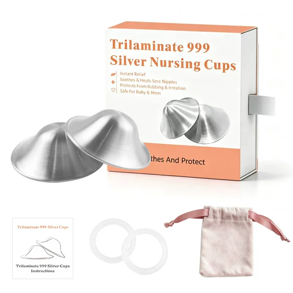 Cross-border 999 silver nursing cup, three-layer silver nipple shield, nursing and breastfeeding nipple protector, comes with a silicone ring
