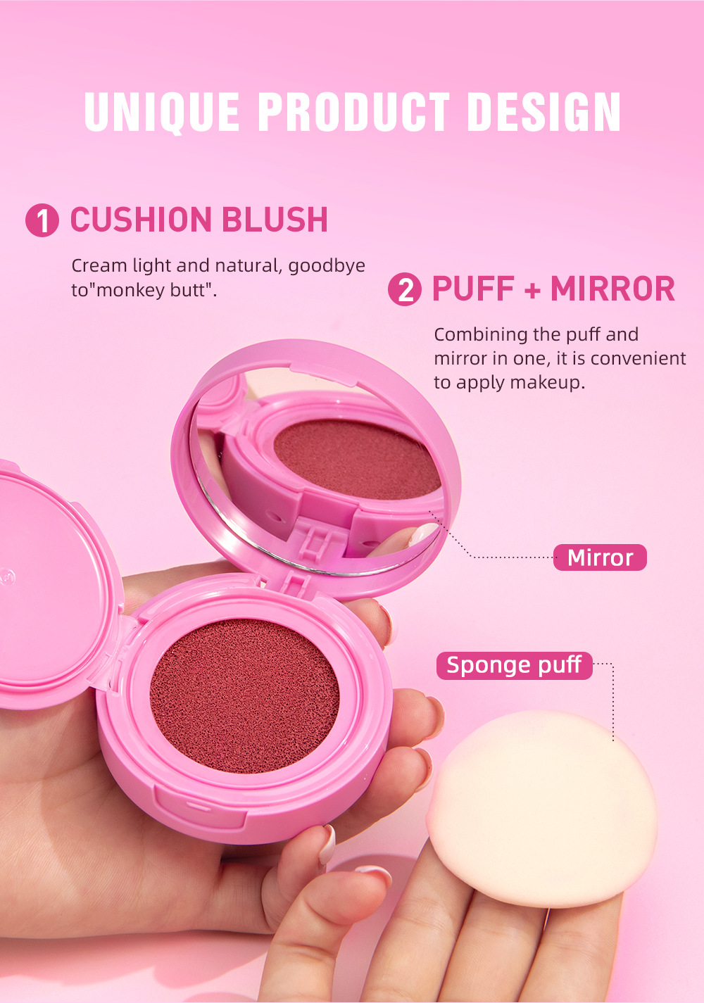 QIBEST Cushion Blush matte naturally brightens rosy complexion, nude blush liquid contouring facial makeup Application Scenario