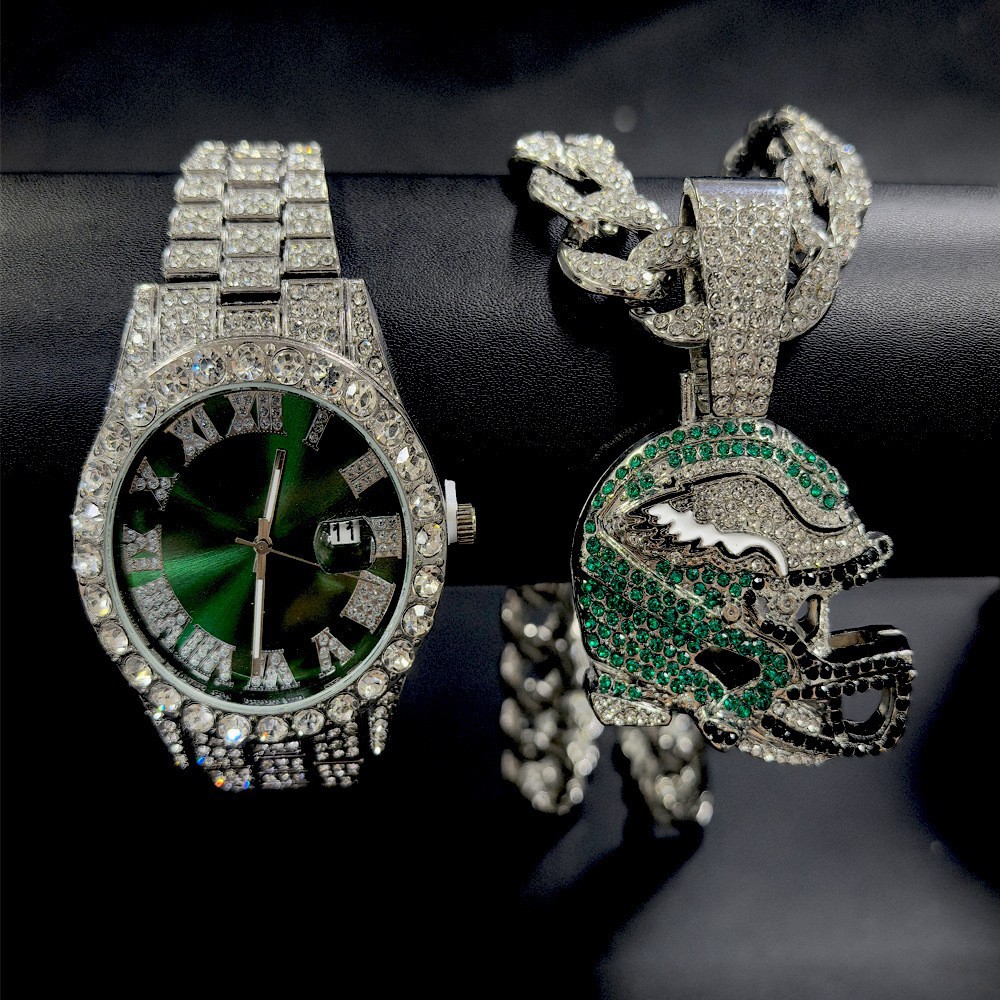 Hip Hop Cross-Border Rock Collar Deportivo Rugby Casco Super Bowl Colgante de Moda Cuba Chain Hombre