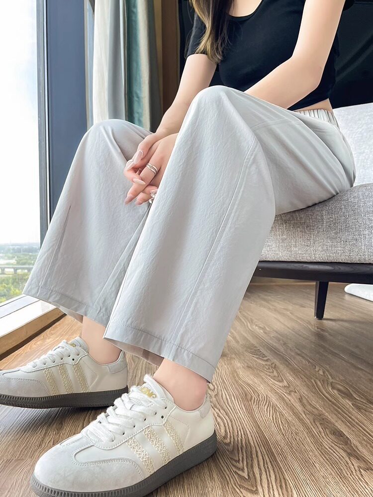 Quần dài nữ ống đứng vải lụa băng mỏng, dáng suông rộng, phong cách Yamamoto, phù hợp mùa hè — Quần hồng 9