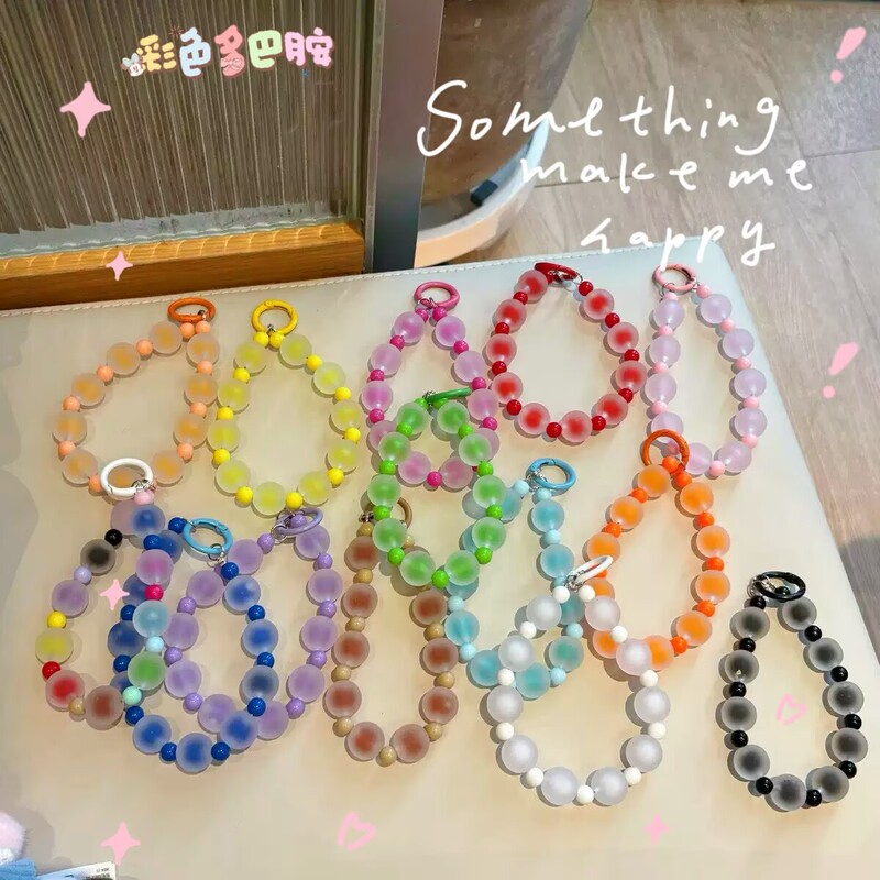 New cross-border frosted bead phone chain, rubber acrylic bead string phone pendant suitable for bags and car keychains