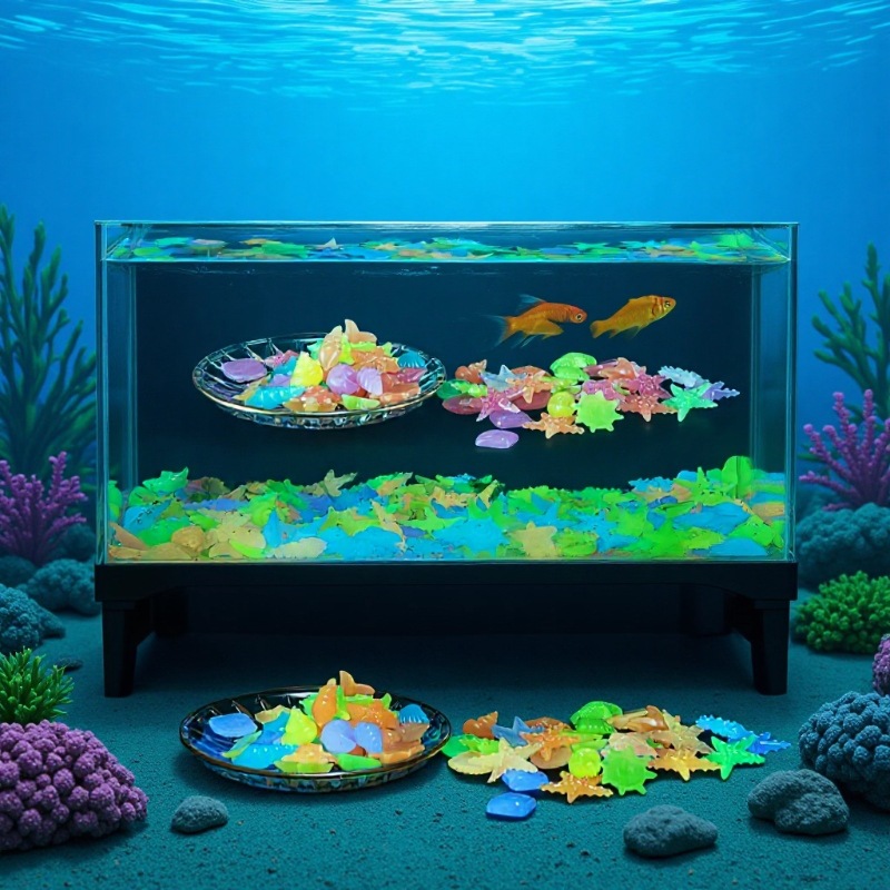 2-3cm海洋夜光石荧光海螺贝壳鱼缸水族造景玩具石头发光彩色海星