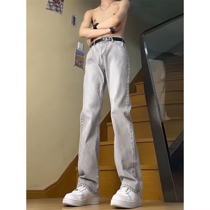 Cross-border wholesale men's jeans, spring/summer thin style, American vibe pants, stretchy, slim fit, straight-leg, slightly flared pants Cross-border wholesale men's jeans, spring/summer thin style, American vibe pants, stretchy, slim fit, straight-leg, slightly flared pants
