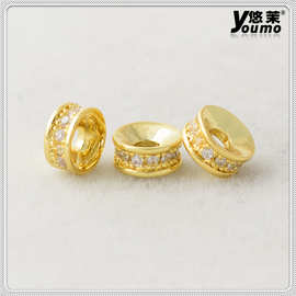 铜镀18K金色微镶钻圈隔片手链项链毛衣链手工串珠DIY饰品配件散珠