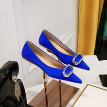 2873-K13 European and American style banquet light luxury women's shoes flat bottomed shoes, satin shallow mouthed pointed water diamond buckle flat heel shoes