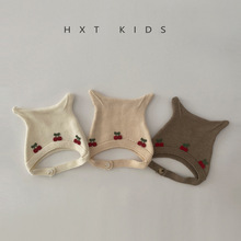 婴儿针织帽秋冬季樱桃双角洋气护耳帽婴幼儿宝宝冬天保暖毛线帽潮