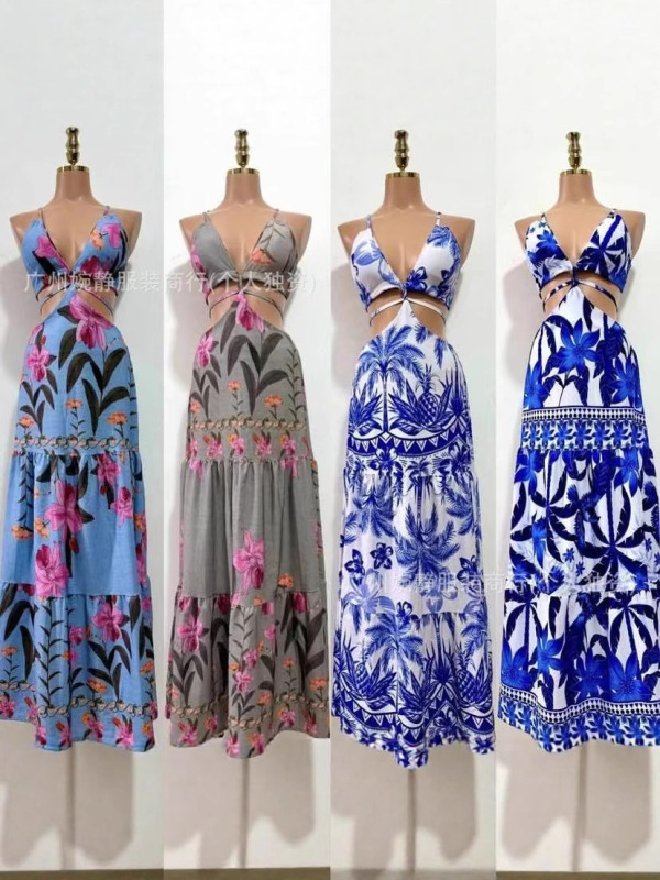 Women's Dresses欧美跨境女装亚马逊外贸连衣裙夏季女士吊带长裙|undefined