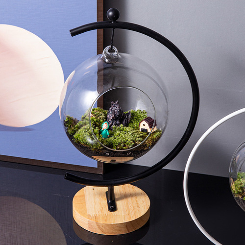 Creative home decoration crafts G-shaped iron bracket micro landscape hanging glass bottle hanging bottle iron frame decoration