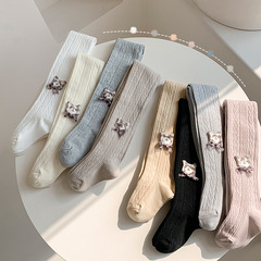 跨境新款 ins兒童襪子春秋款寶寶打底褲麻花紋小熊加檔兒童連褲襪