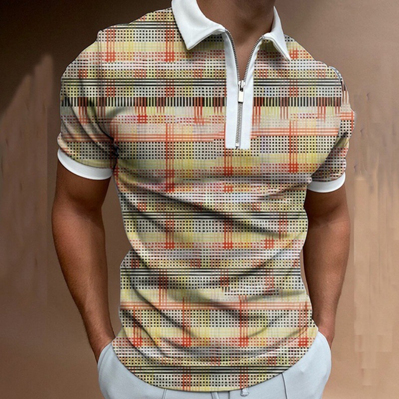 Camiseta Polo de Manga Corta con Cierre y Estampado 3D Informal para Hombre, Nueva Colección de Primavera para Exportación