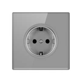 外贸钢化玻璃86型欧规法式墙壁电源插座16A德标圆孔灰色开关插座