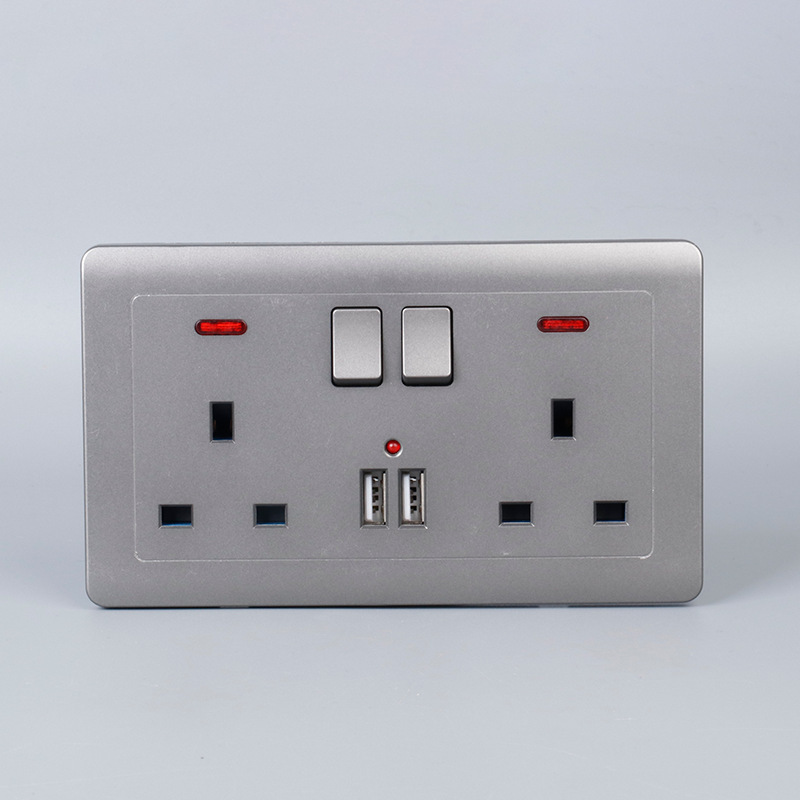 Panel de zócalo estándar británico gris 146 universal 10 agujeros con interruptor doble usb conector de pared suministro directo transfronterizo