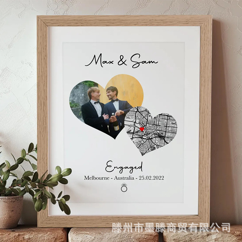 Engagement Map Photo Frame Couple Gift Anniversary Creative Personalized Photo Printing with Frame Engagement Commemorative Gift