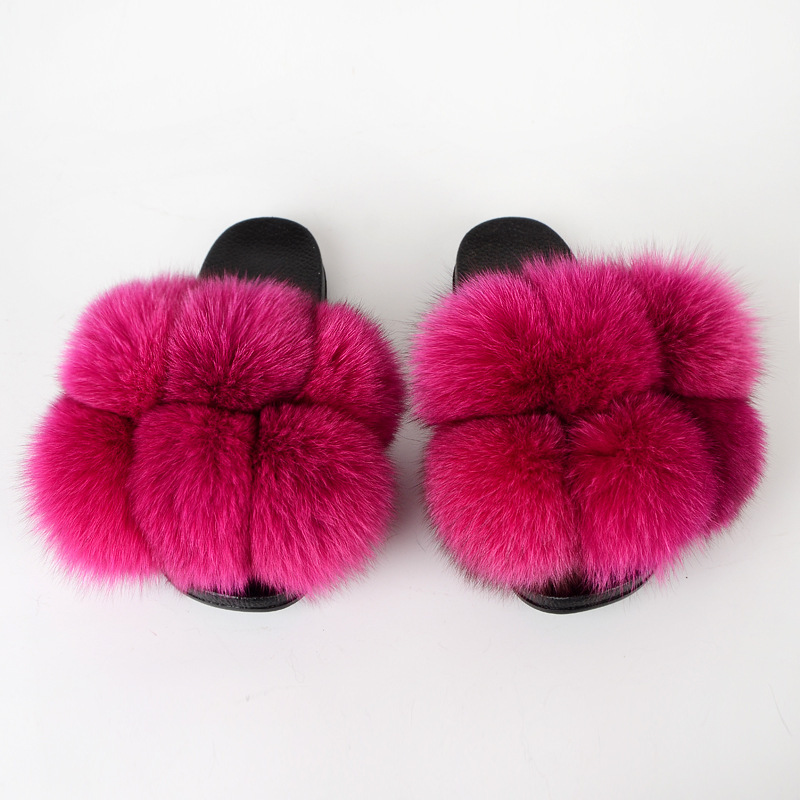 Zapatillas de bola de piel Zapatillas de bola de piel de ratón de zorro real Zapatillas de piel Zapatillas de piel Zapatillas de una palabra Sandalias y zapatillas