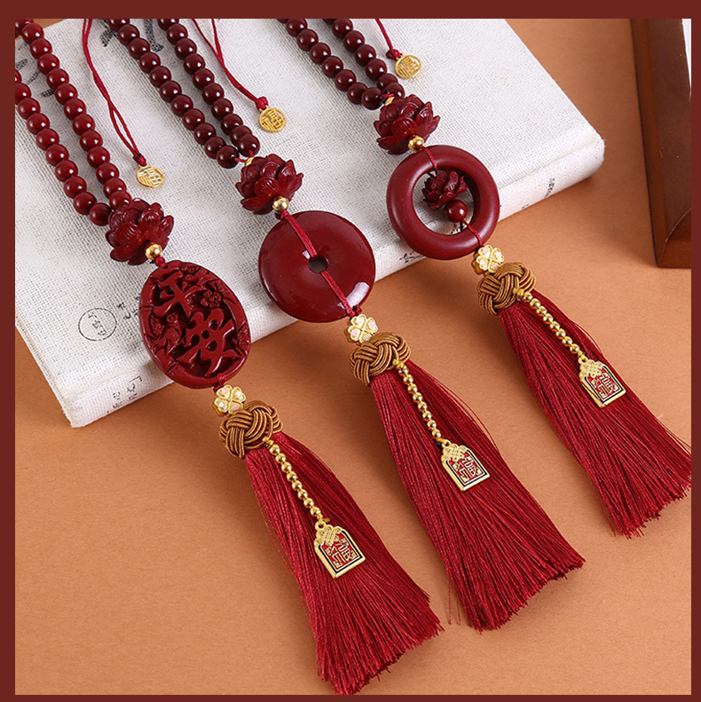 New Beaded Cinnabar Ping An Car Pendant Ping An Buckle Car Hanging Rearview Mirror Lotus Pendant Tassel Decoration
