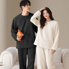 情侣珊瑚绒睡衣秋冬季2025新款圆领套头家居服休闲一男一女套装冬