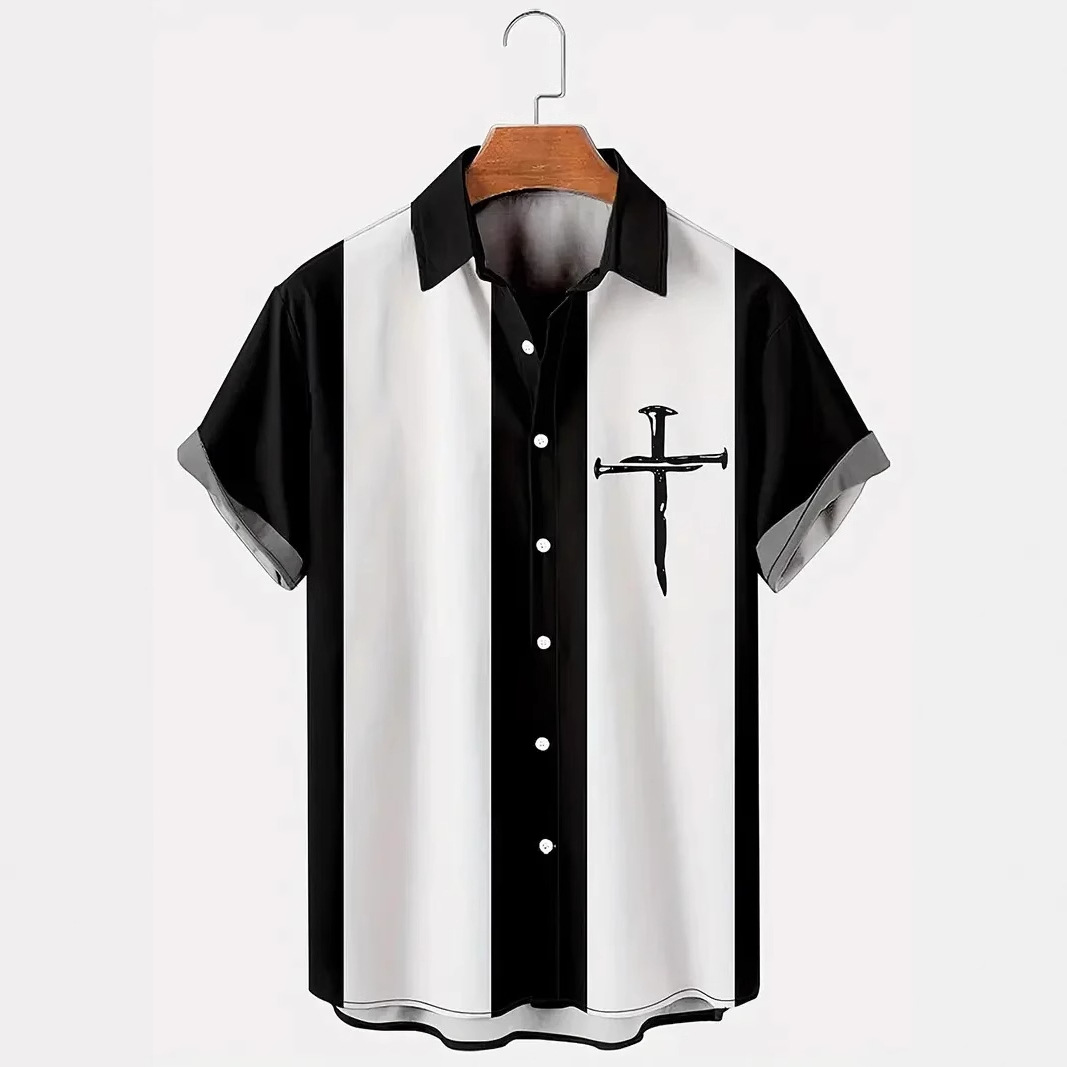 Comercio exterior transfronterizo nuevo estilo camisa de talla grande para hombres impresión digital 3D moda de moda de alta gama casual chaqueta de punto de manga corta